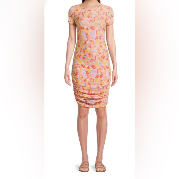No Boundaries Juniors Multicolor Floral Print Colorful Side Ruched Midi … - Picture 3 of 10